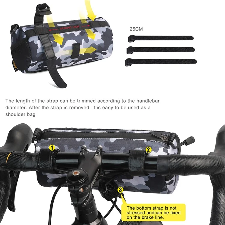 Bolsa de guidão de bicicleta RHINOWALK RK9103 900D Poliéster - Camuflagem Preta