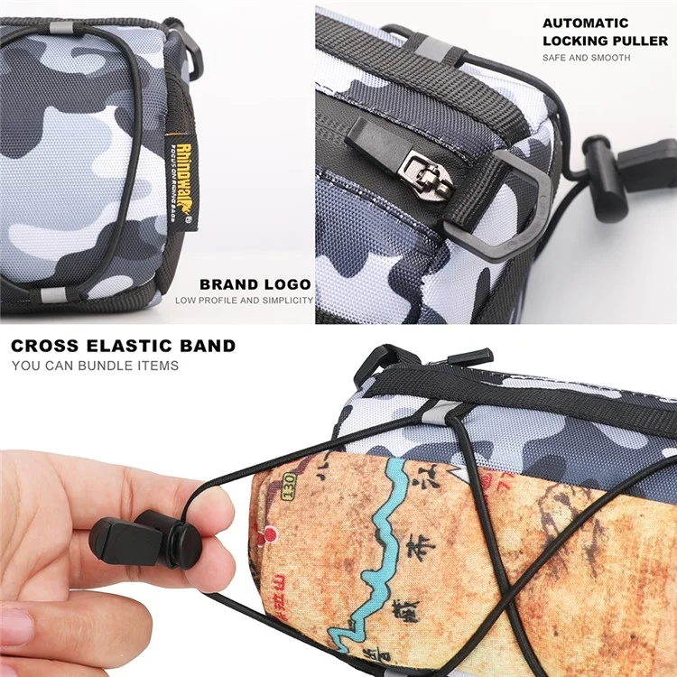 Bolsa de guidão de bicicleta RHINOWALK RK9103 900D Poliéster - Camuflagem Preta