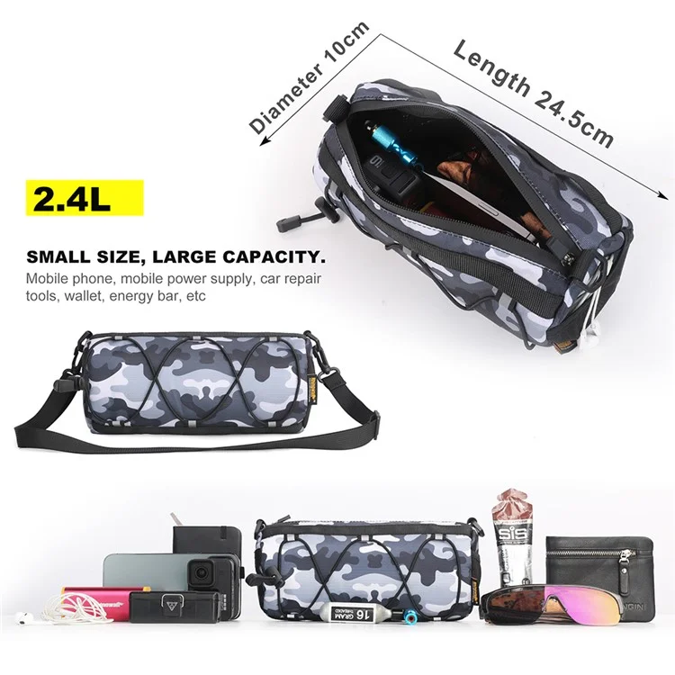 Bolsa de guidão de bicicleta RHINOWALK RK9103 900D Poliéster - Camuflagem Preta