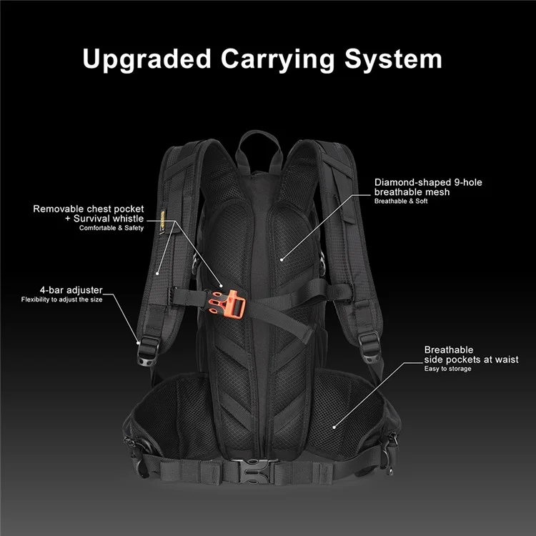 RHINOWALK RK8202 12L Hiking Backpack Breathable Travel Bag Camping Climbing Daypack - Black