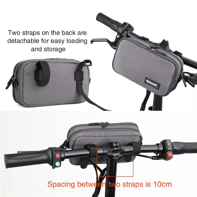 RHINOWALK X2011 Bike Handlebar Tube Bag MTB Frame Bag Polyester Cycling Pouch - Black