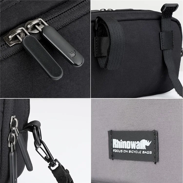 RHINOWALK X2011 Bike Handlebar Tube Bag MTB Frame Bag Polyester Cycling Pouch - Black