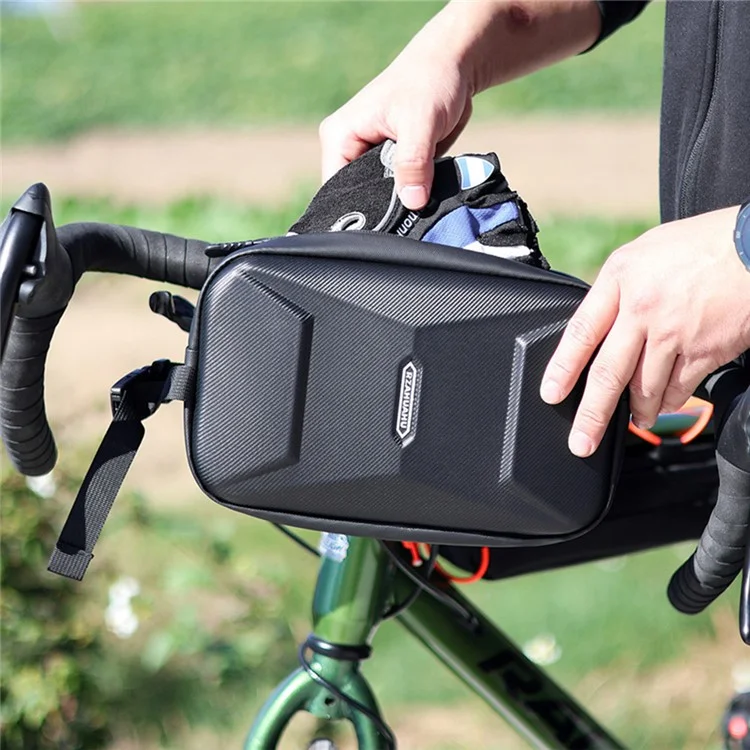 RZAHUAHU 591 3L Hard Shell Bicycle Handlebar Bag Waterproof PU Bike Front Bag - Black