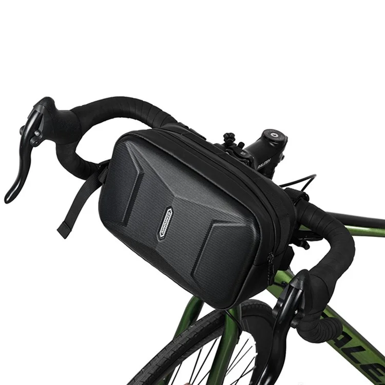 RZAHUAHU 591 3L Hard Shell Bicycle Handlebar Bag Waterproof PU Bike Front Bag - Black