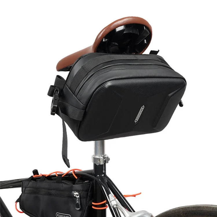 RZAHUAHU 591 3L Hard Shell Bicycle Handlebar Bag Waterproof PU Bike Front Bag - Black