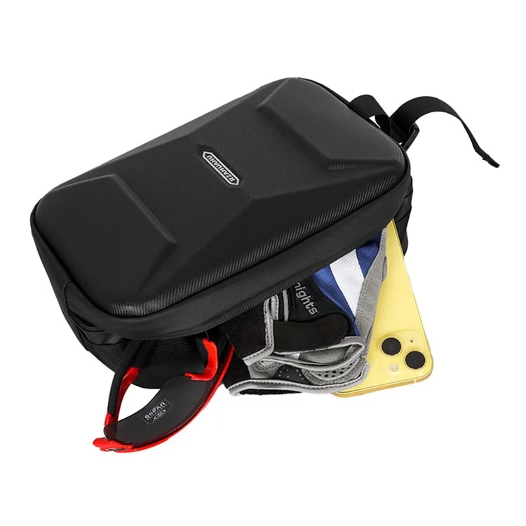 RZAHUAHU 591 3L Hard Shell Bicycle Handlebar Bag Waterproof PU Bike Front Bag - Black