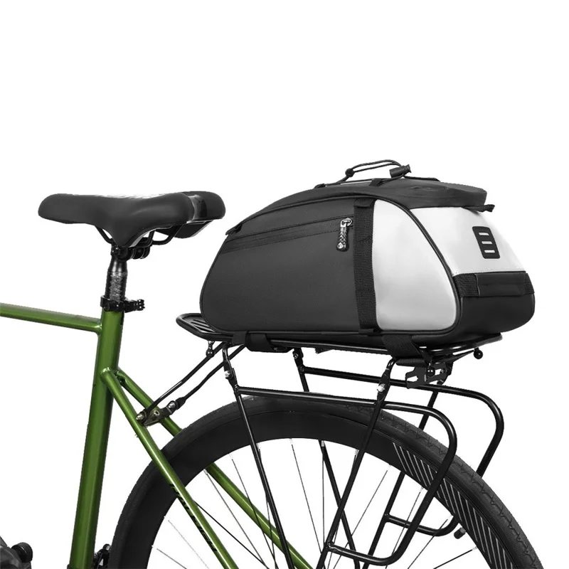 YA594 Polyester+PU Leather Bicycle Rear Rack Storage Bag Waterproof Bike Tail Pack - Black+Silver