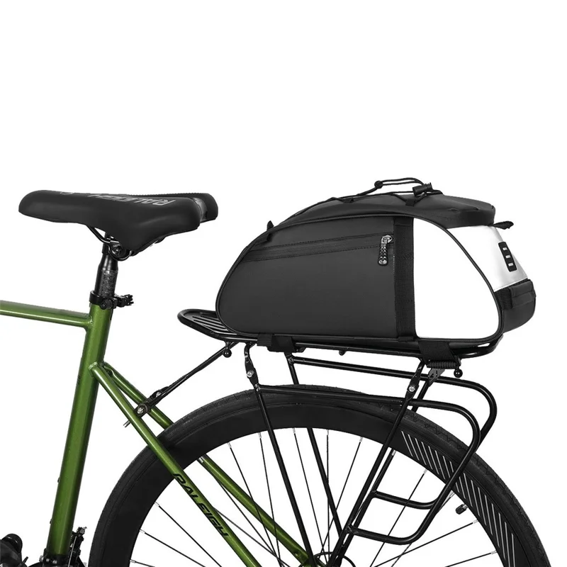 YA594 Polyester+PU Leather Bicycle Rear Rack Storage Bag Waterproof Bike Tail Pack - Black+Silver