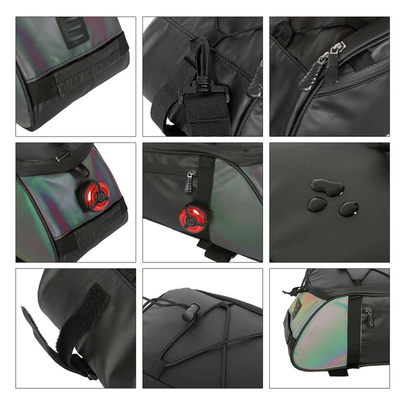 YA594 Polyester+PU Leather Bicycle Rear Rack Storage Bag Waterproof Bike Tail Pack - Black+Silver