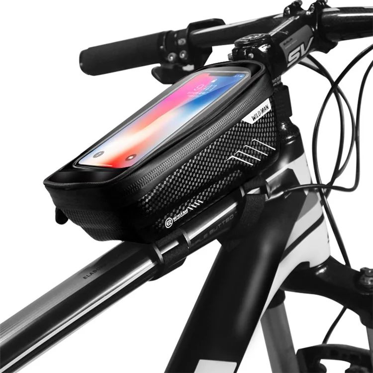 WILD MAN E2 EVA+PU Fahrradvorbau Fronttasche Wasserdicht Fahrradtasche mit klarem Touchscreen-Fenster - Schwarz