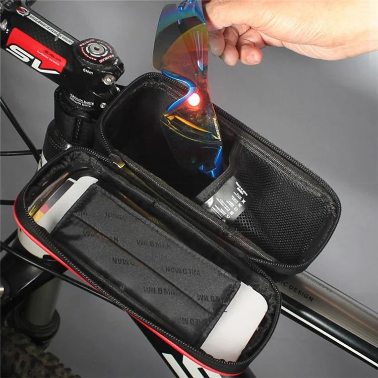 WILD MAN E2 EVA+PU Fahrradvorbau Fronttasche Wasserdicht Fahrradtasche mit klarem Touchscreen-Fenster - Schwarz