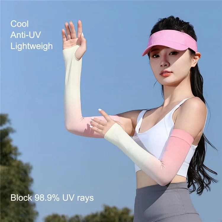 1 Paar zweifarbige Anti-UV-Armschützer, Outdoor-Sport-Kompressions-Armhüllen, Schützer - Rosa / Gelb