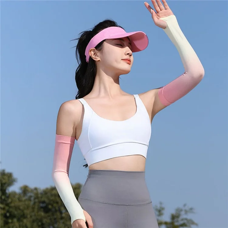 1 Paar zweifarbige Anti-UV-Armschützer, Outdoor-Sport-Kompressions-Armhüllen, Schützer - Rosa / Gelb