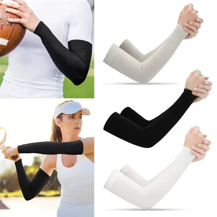 1 Pair UV Protection Arm Sleeves Outdoor Sports Compression Arm Covers Protectors for Men, Women - Black