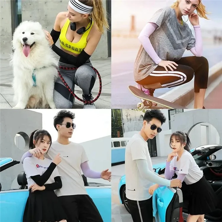 1 Pair UV Protection Arm Sleeves Outdoor Sports Compression Arm Covers Protectors for Men, Women - Black