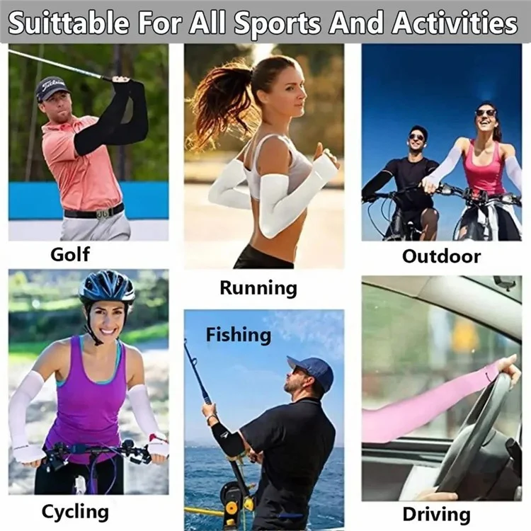 1 Pair UV Protection Arm Sleeves Outdoor Sports Compression Arm Covers Protectors for Men, Women - Black