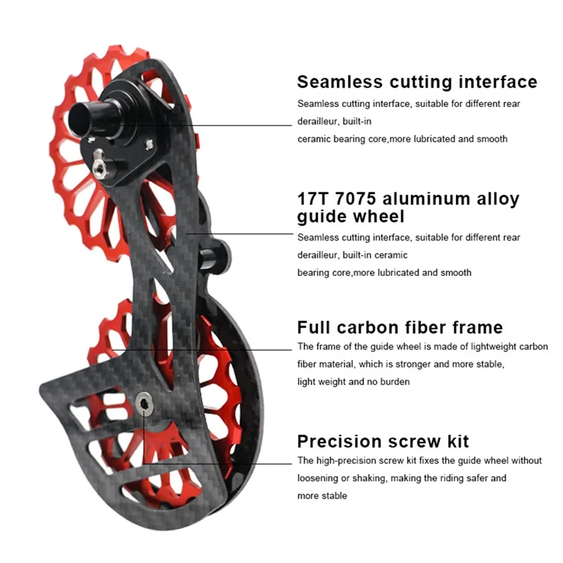 Rueda de Guía de Polea Trasera de Fibra Trasera de Carbono Para Shimano Ultegra R8000 / 6870 / 6800 / Dura-ace 9070 / 9000 - SD1 Rojo