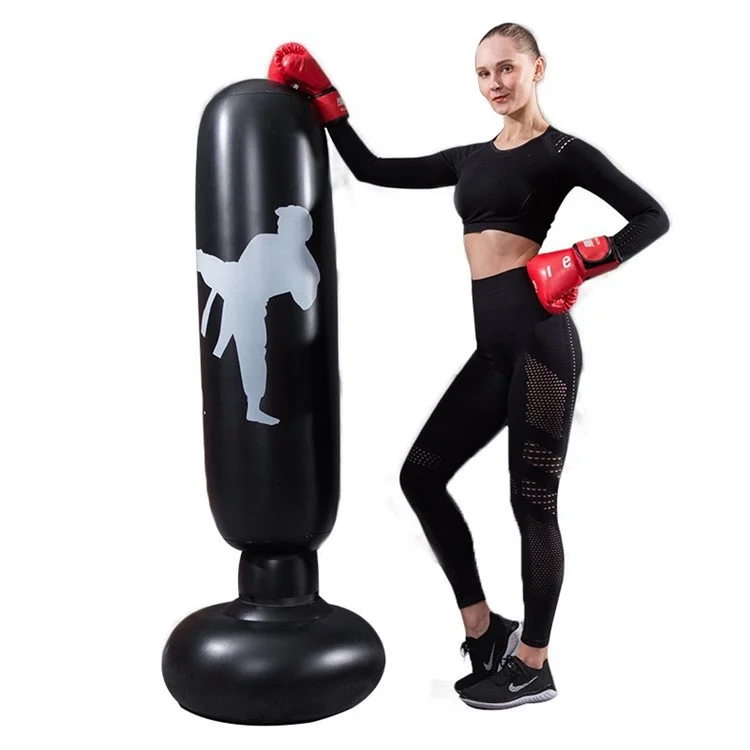 Saco de Boxe Inflável de PVC de 155 cm para Crianças e Adultos - Alívio de Estresse e Fitness - Preto