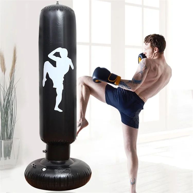 Saco de Boxe Inflável de PVC de 155 cm para Crianças e Adultos - Alívio de Estresse e Fitness - Preto
