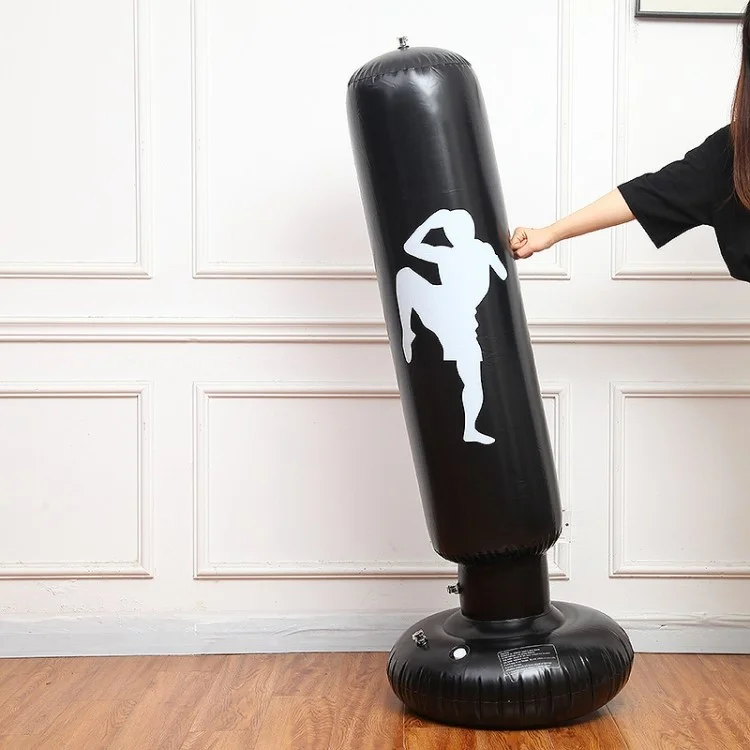 Saco de Boxe Inflável de PVC de 155 cm para Crianças e Adultos - Alívio de Estresse e Fitness - Preto