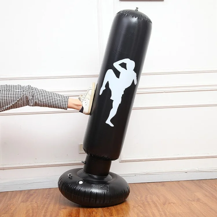 Saco de Boxe Inflável de PVC de 155 cm para Crianças e Adultos - Alívio de Estresse e Fitness - Preto