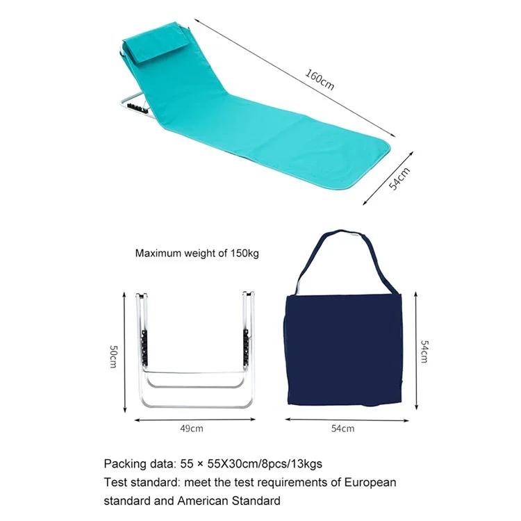 021 160*54cm sitzend / liegend Faltbarer Liegestuhl Outdoor Tragbarer Angelstuhl Camping Rasen Entspannender Strandsessel (Einlagiges Oxford-Gewebe) - See-Blau