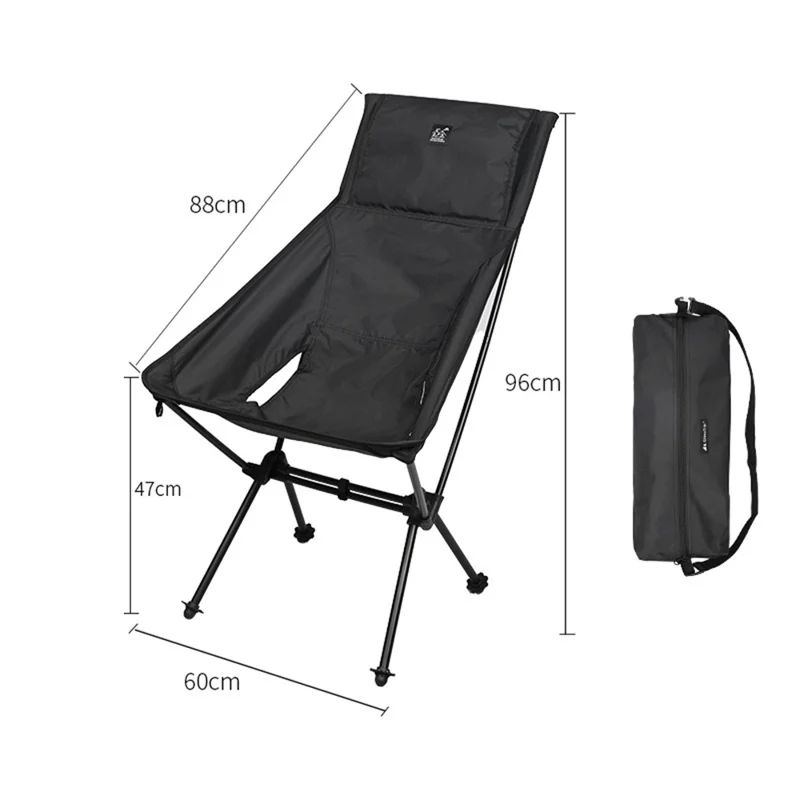 SHINETRIP A429 Chaise de camping de pêche pliante Dossier haut Chaise de lune portable Plage Randonnée Pique-nique - Noir