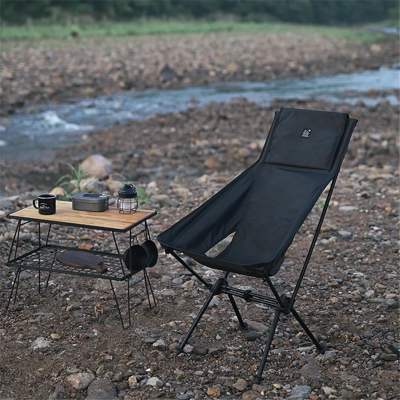 SHINETRIP A429 Chaise de camping de pêche pliante Dossier haut Chaise de lune portable Plage Randonnée Pique-nique - Noir