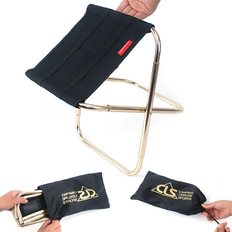 CLS Portable Folding Stool 7075 Aluminum Alloy + Oxford Cloth Outdoor Picnic BBQ Camping Fishing Chair - Black