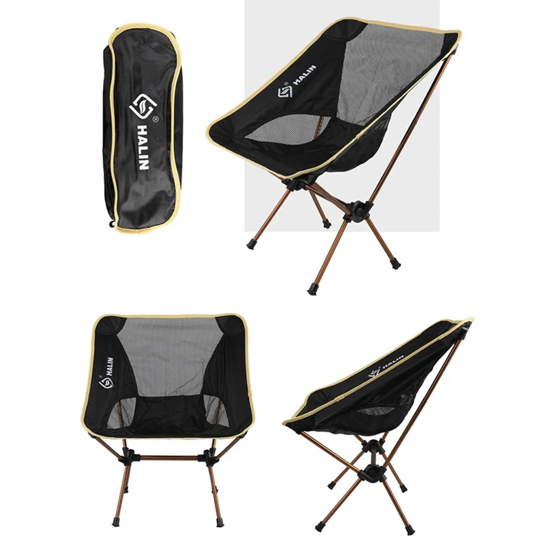 HALIN HS-334 Portable Folding Chair Aluminum Alloy Pole 1200D Oxford Cloth Camping Backrest Chair - Champagne
