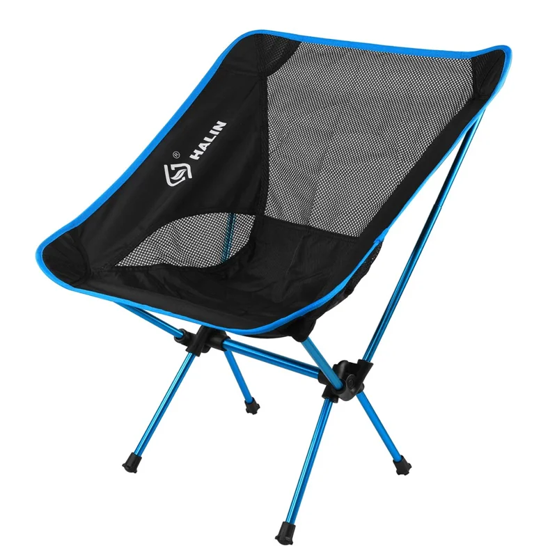HALIN HS-334 Cadeira Dobrável Portátil Bastão de Liga de Alumínio Pano de Oxford 1200D Cadeira de Acampamento com Encosto - Azul Céu