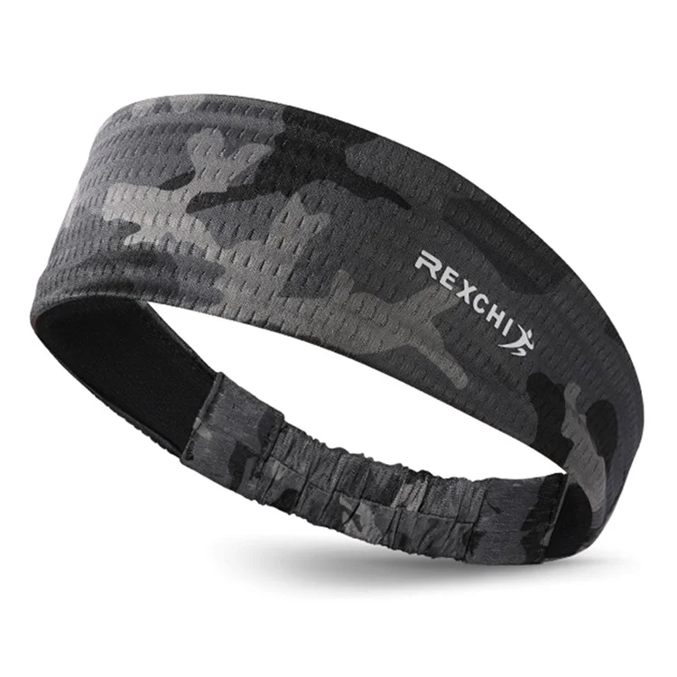 REXCHI XTJ97 Men's Headband Workout Sweatband Sports Hair Band Sweat-Absorbed Head Band - Black Camouflage