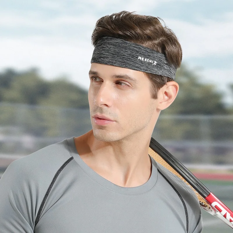 REXCHI XTJ97 Men's Headband Workout Sweatband Sports Hair Band Sweat-absorbed Head Band - Grey