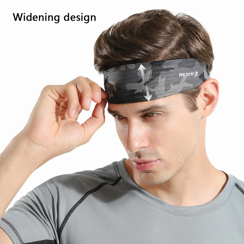 REXCHI XTJ97 Men's Headband Workout Sweatband Sports Hair Band Sweat-absorbed Head Band - Grey