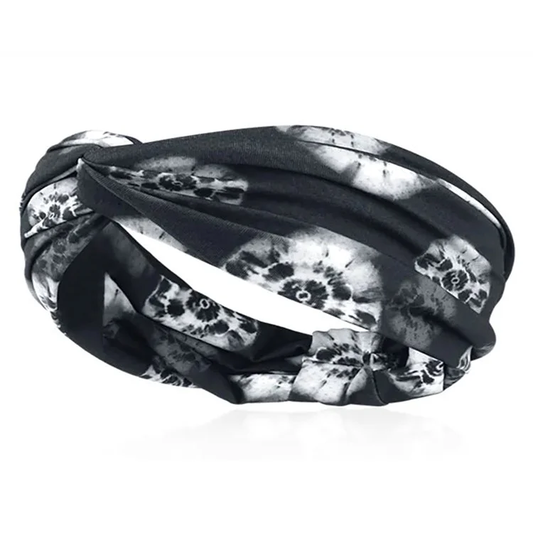 TD016 Diadema deportiva de teñido anudado unisex, transpirable, para yoga y fitness - Negro