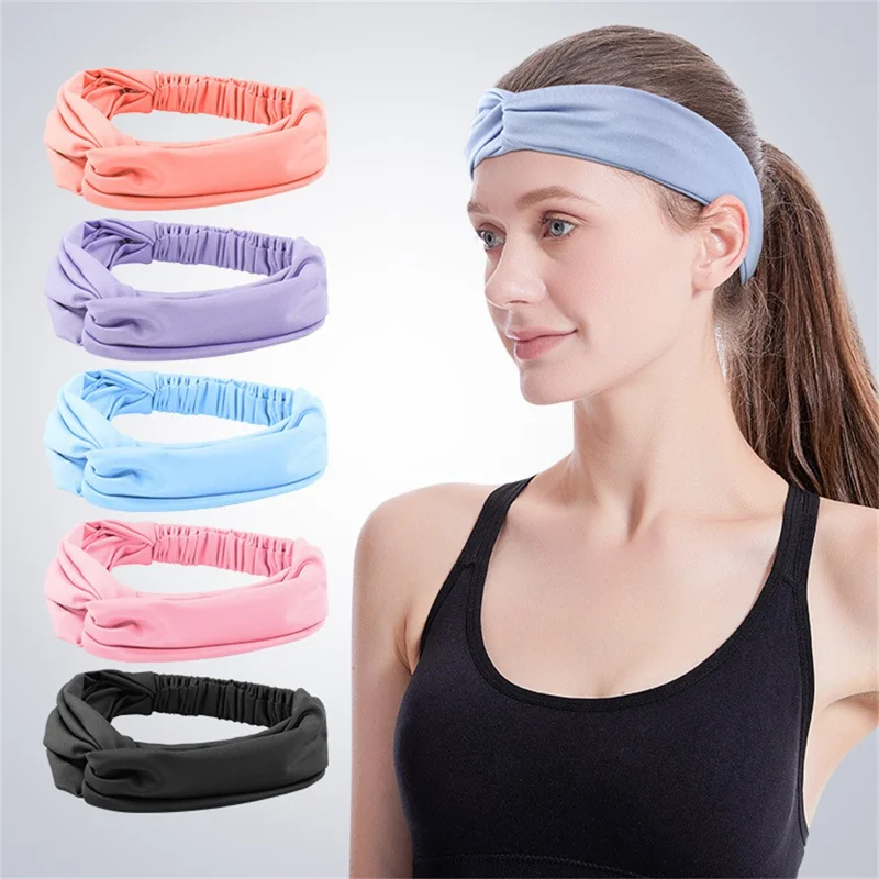 TD018 Cross Design Sports Headband Sweatband Anti Sweat Hair Band for Running Fitness - Blue