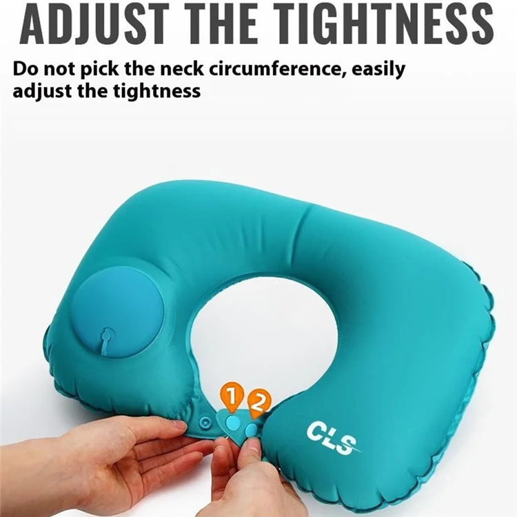 CLS Travel Neck Pillow Portable U Shape Inflatable Pillow for Airplane / Car / Train Nap Support - Peacock Blue