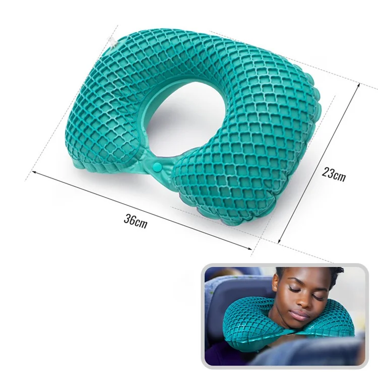 CLS Travel Neck Pillow Portable U Shape Inflatable Pillow for Airplane / Car / Train Nap Support - Peacock Blue