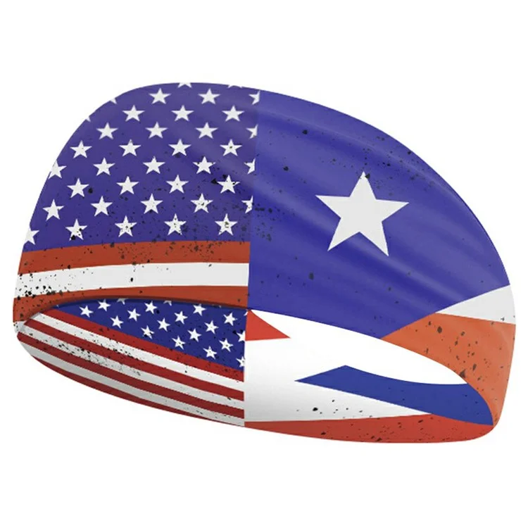 Faixa de Cabeça Esportiva Marathon com Estampa de Bandeira Americana - Absorvente de Suor, Respirável para Fitness - MGFD-027