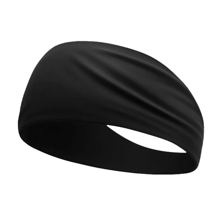 Diadema deportiva de verano Ancha Transpirable Banda de sudor de seda de leche Elástica Banda para el cabello de yoga que absorbe la humedad - CRFD001-Negro