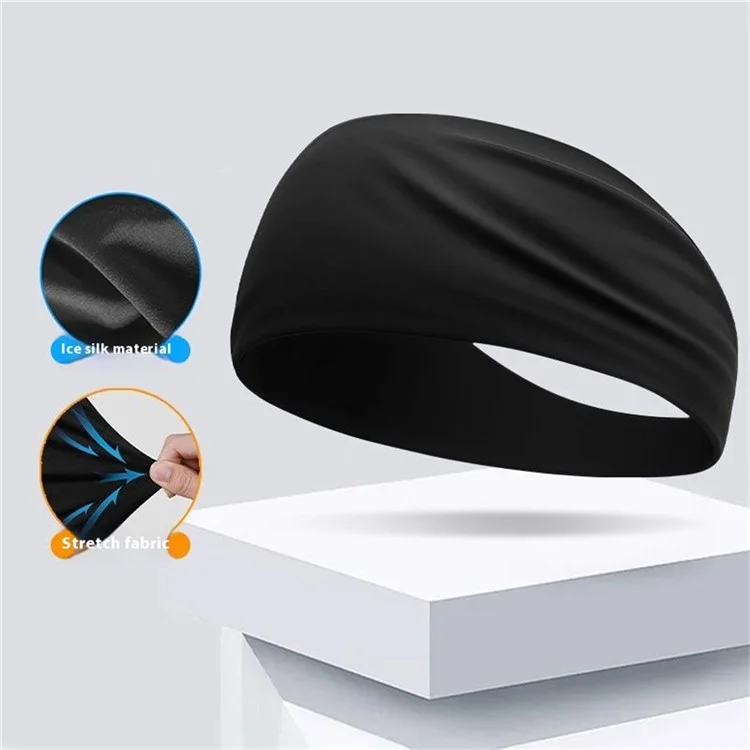 Diadema deportiva de verano Ancha Transpirable Banda de sudor de seda de leche Elástica Banda para el cabello de yoga que absorbe la humedad - CRFD001-Negro