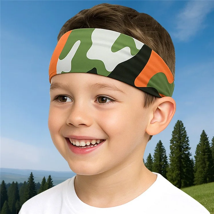 Bandana Esportiva de Verão para Crianças - Faixa de Cabelo Elástica de Seda de Leite para Corrida e Atividades Externas - Camuflado Azul