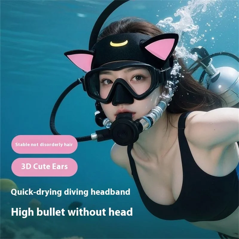 GOLOVEJOY XTJ161 Katzenohren Schwimm-Stirnband für Damen aus Neopren, schnell trocknend, Sport Haarband