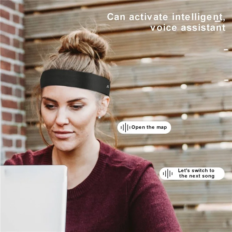 HF055 Bone Conduction Bluetooth Sports Headband Sleep Headphones Wireless Sports Head Band Headsets Speakers for Workout, Jogging, Yoga - Black