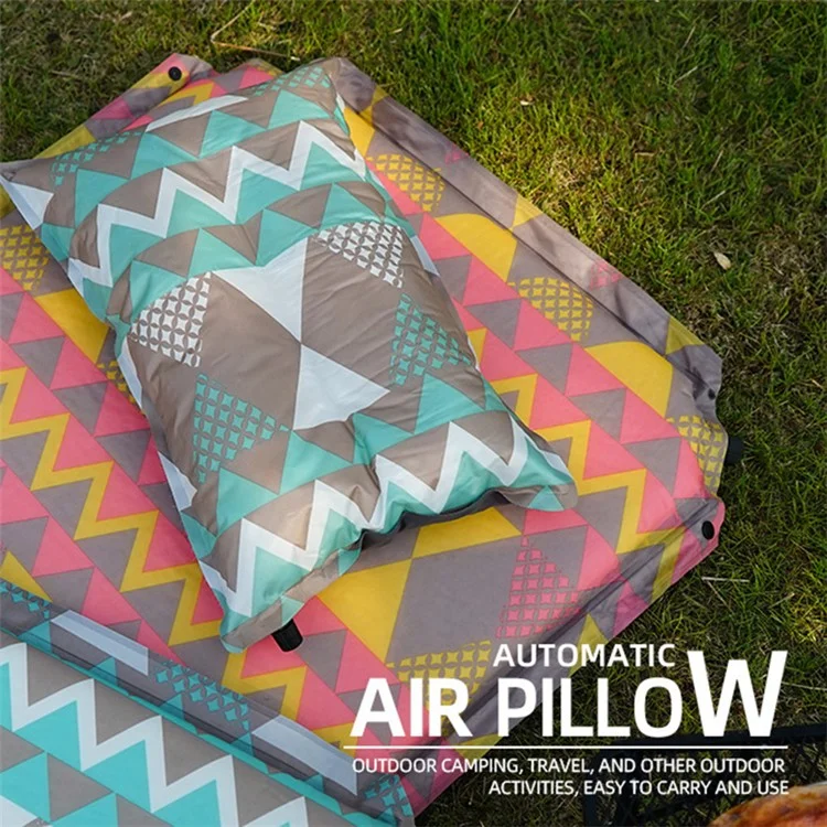 Ethnic Style Automatic Inflatable Pillow Outdoor Travel Beach Cushion Car Head Rest Pillow for Tent, Hiking, Camping, Afternoon Nap - Grey / Blue