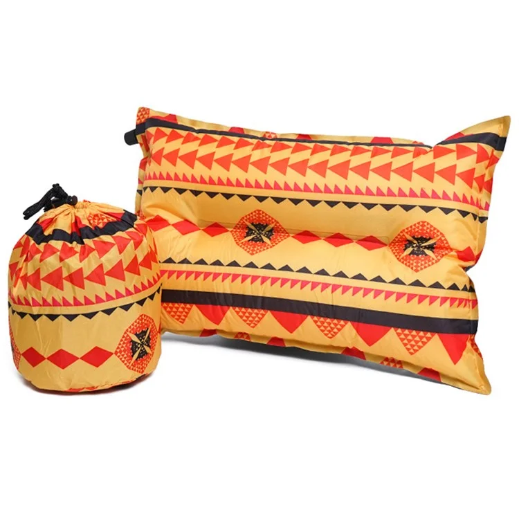 Ethnic Style Automatic Inflatable Pillow Outdoor Travel Beach Cushion Car Head Rest Pillow for Tent, Hiking, Camping, Afternoon Nap - Orange
