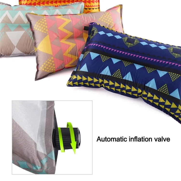 Ethnic Style Automatic Inflatable Pillow Outdoor Travel Beach Cushion Car Head Rest Pillow for Tent, Hiking, Camping, Afternoon Nap - Orange