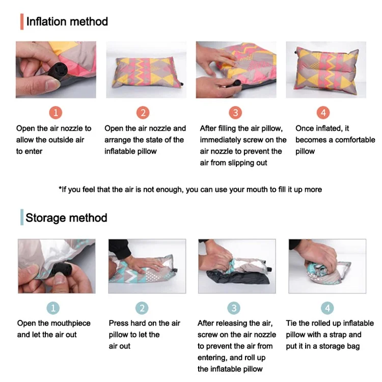 Ethnic Style Automatic Inflatable Pillow Outdoor Travel Beach Cushion Car Head Rest Pillow for Tent, Hiking, Camping, Afternoon Nap - Orange