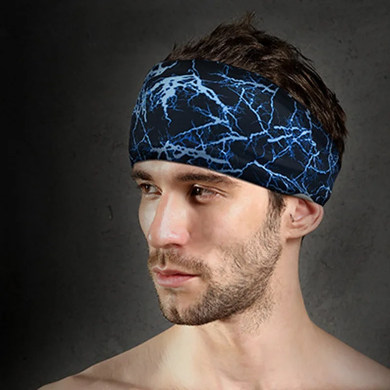 TD002 Headband Workout Sweatband Moisture Wicking Head Band Sports Hair Band Sweat-absorbed Headband - Blue Texture