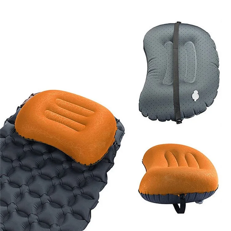 GM-SIP10 Inflatable Camping Pillows Fabric+TPU Blow Up Air Pillow with Strap for Camping Hiking - Black